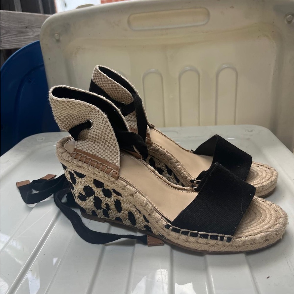 Black and Tan Wedge Espadrilles